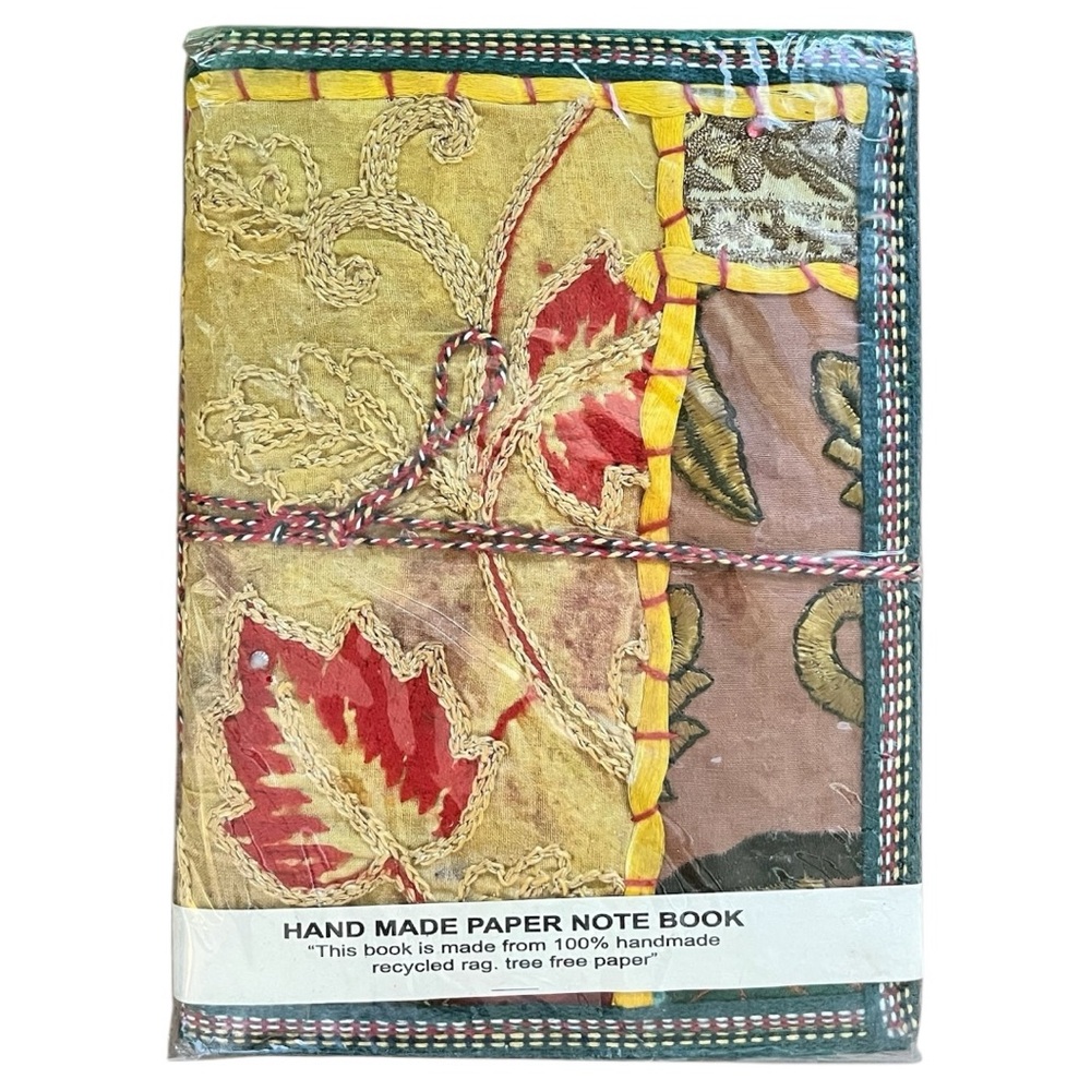 Handcrafted Embroidered Notebook Zero-Waste Sari Silk Journal (golden blossom)